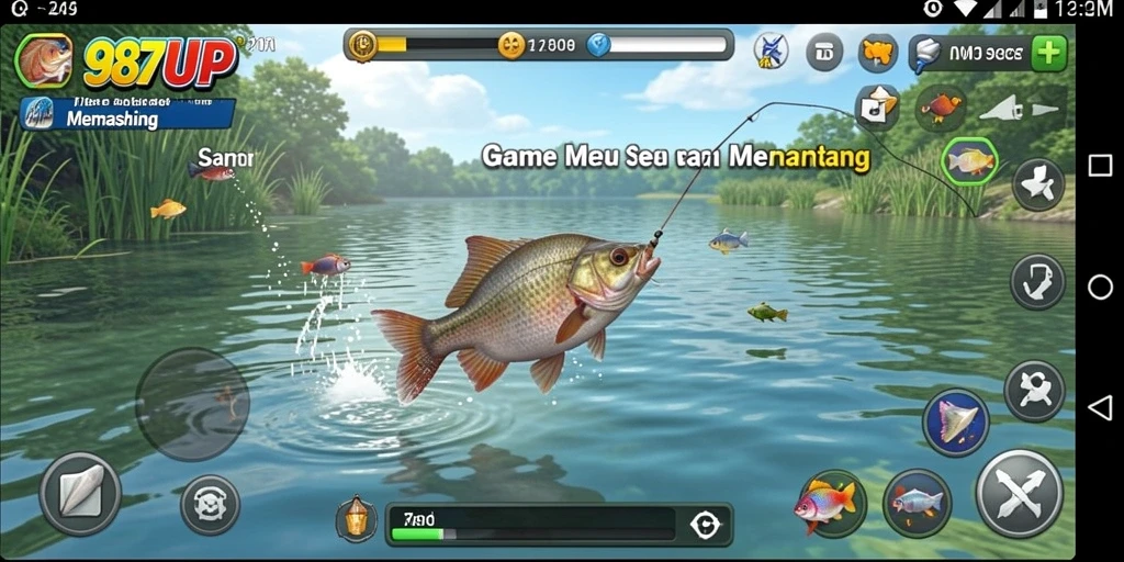 Tampilan antarmuka game Memancing yang menarik dan interaktif.