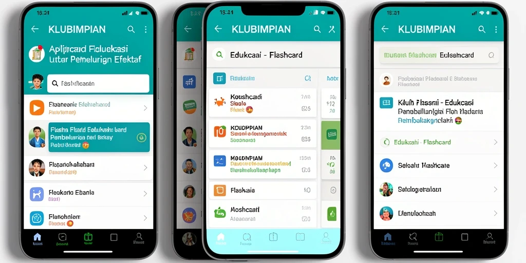 Antarmuka aplikasi KLUBIMPIAN untuk pembelajaran Flashcard yang interaktif.
