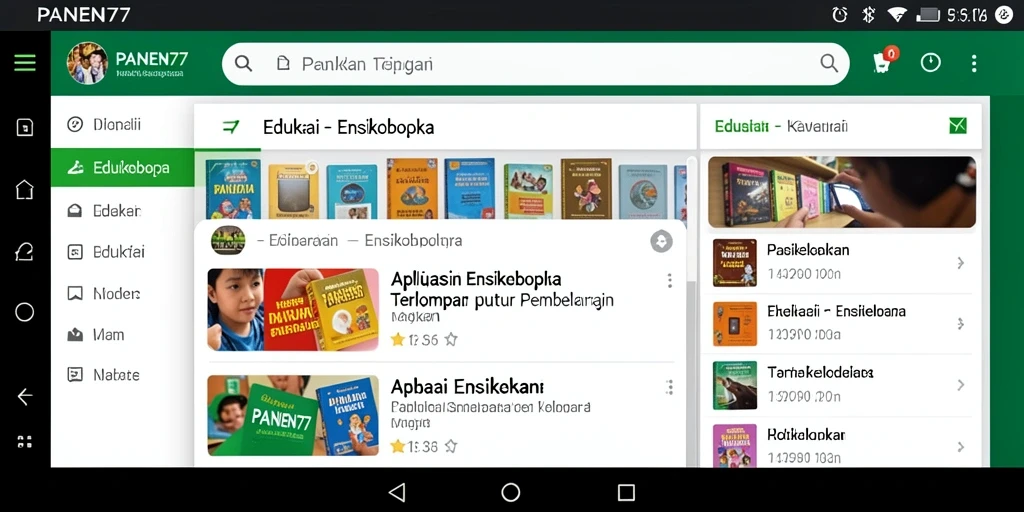 Antarmuka aplikasi PANEN77 dengan beragam informasi dan fitur edukatif.