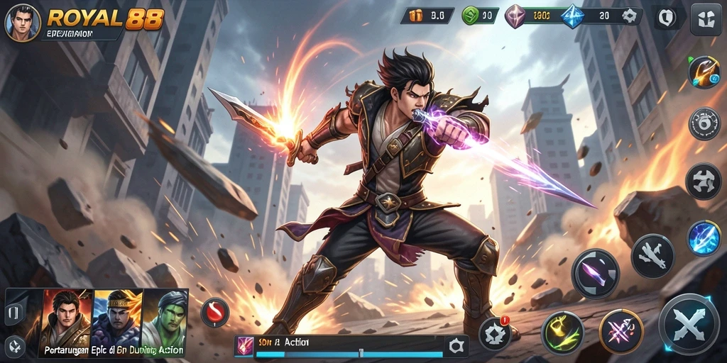 Tampilan antarmuka game ROYAL88 yang menampilkan aksi seru.