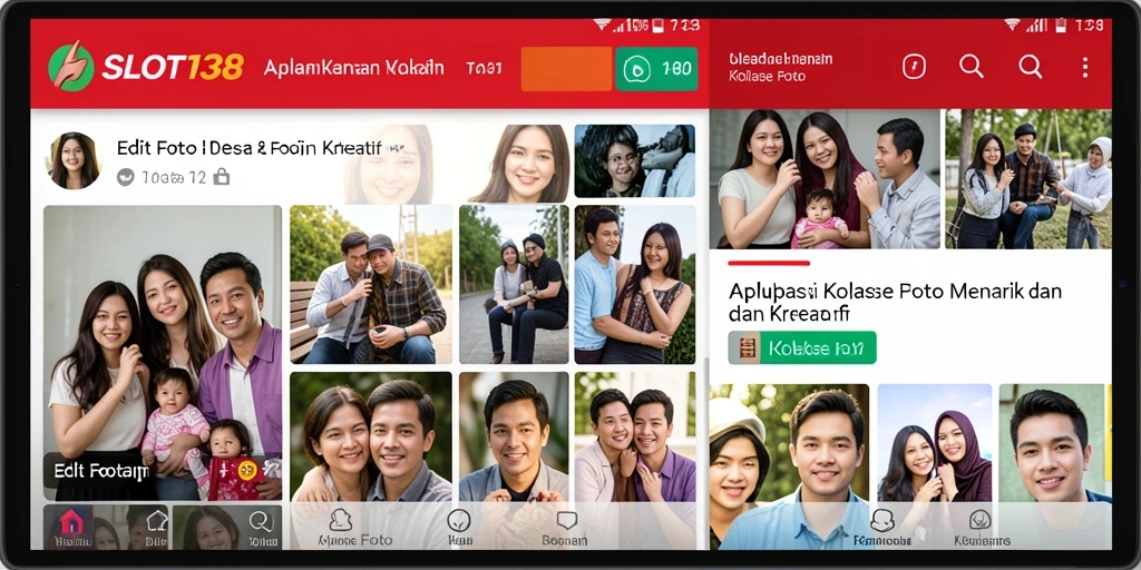 Antarmuka aplikasi SLOT138 dengan fitur kolase foto yang menarik.