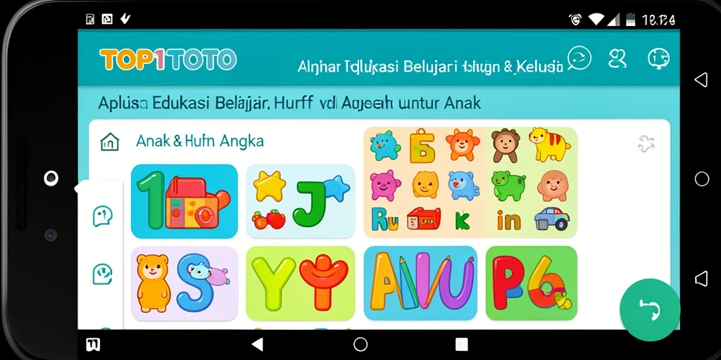 Antarmuka pendidikan interaktif untuk belajar huruf dan angka.