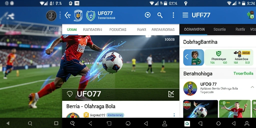 Antarmuka pengguna UFO77 yang menampilkan berita olahraga bola terkini.