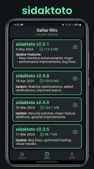 Riwayat Versi Sidaktoto untuk Pengguna Android